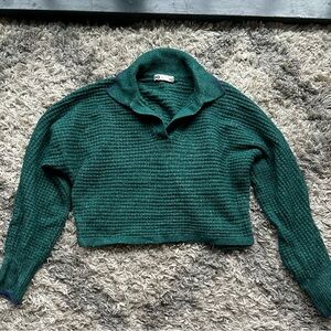 SO Teal Ribbed Women's Collared Sweater